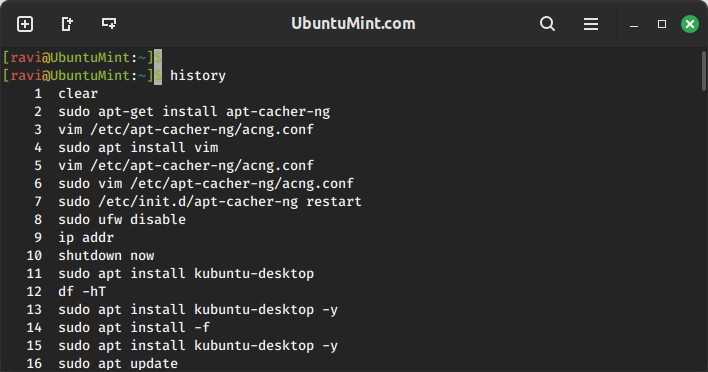 View Linux Commands History