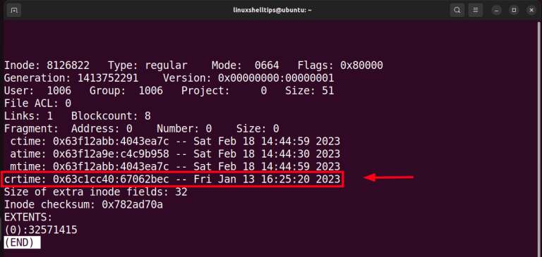 linux command to find file creation date