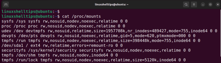 linux list mounted file systems