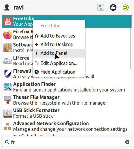Add Application to Panel