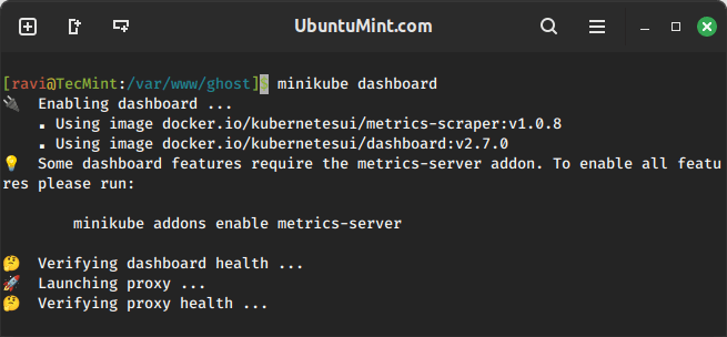 Minikube Dashboard on Ubuntu