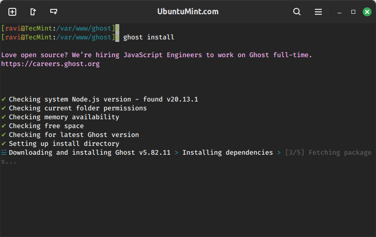 Setting Up Ghost in Ubuntu